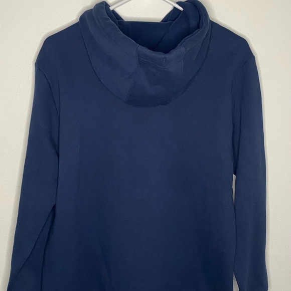 Unisex Solid Lined Draw String Navy Blue Hoodie - Picture 3 of 3
